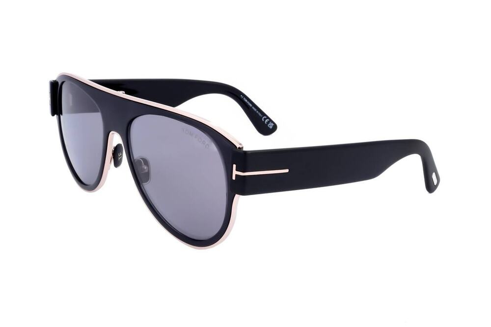 Tom Ford Sunglasses Lyle-02 FT1074 01C Sunglasses Black Gold Aviator Grey Lens
